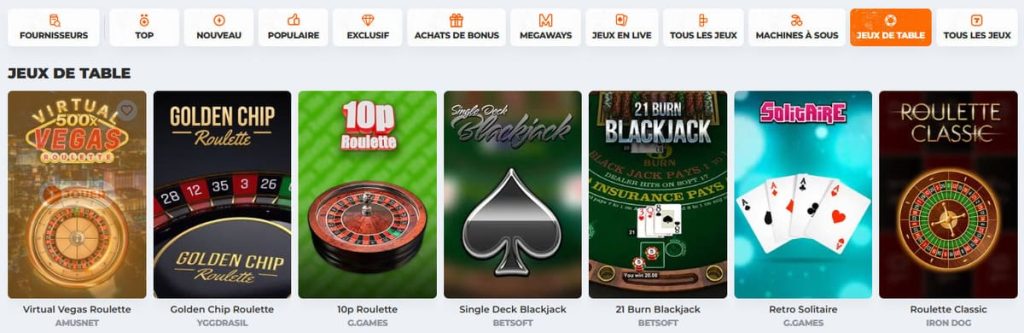 Betriot Casino jeux de table