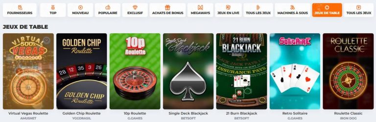 Betriot Casino jeux de table